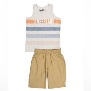 Timberland‎ Big Boy Size 10 Two Piece Heathered Striped Tank Top and Tan Shorts